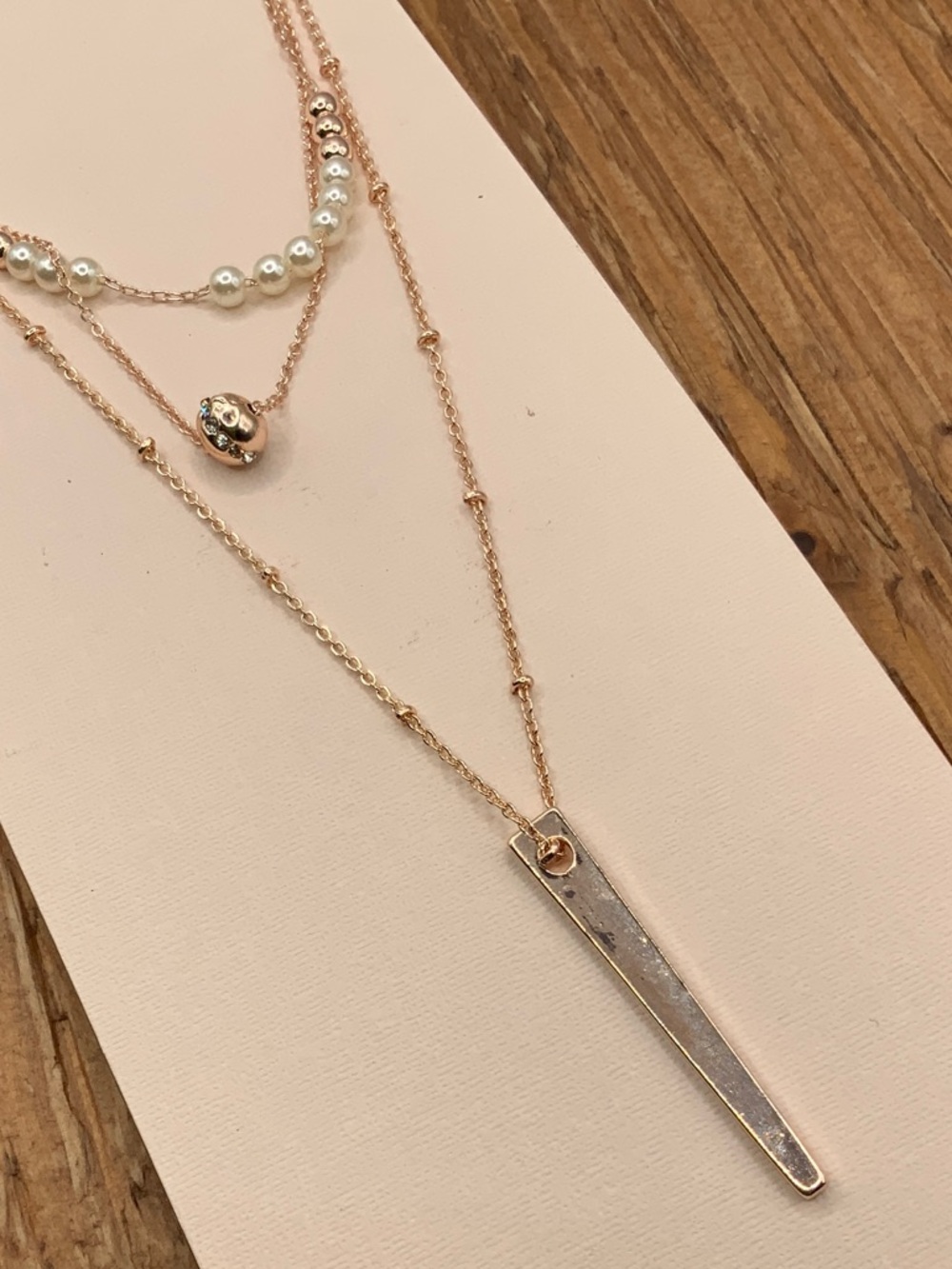 Bijoux Multi Strands Layered Rose Gold Pearl & Bar Pendant Necklace